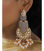 Traditional Grey and Red Dangler Chandbali