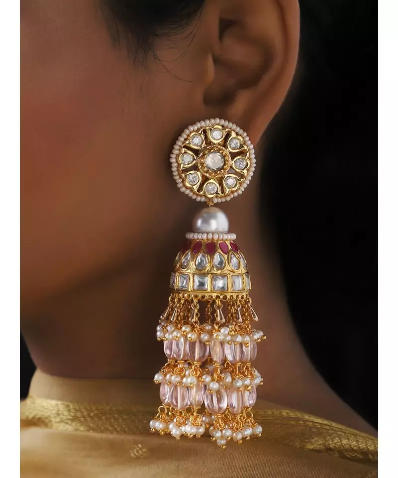 Shimmery Red Pink and White Decorative Jhumki