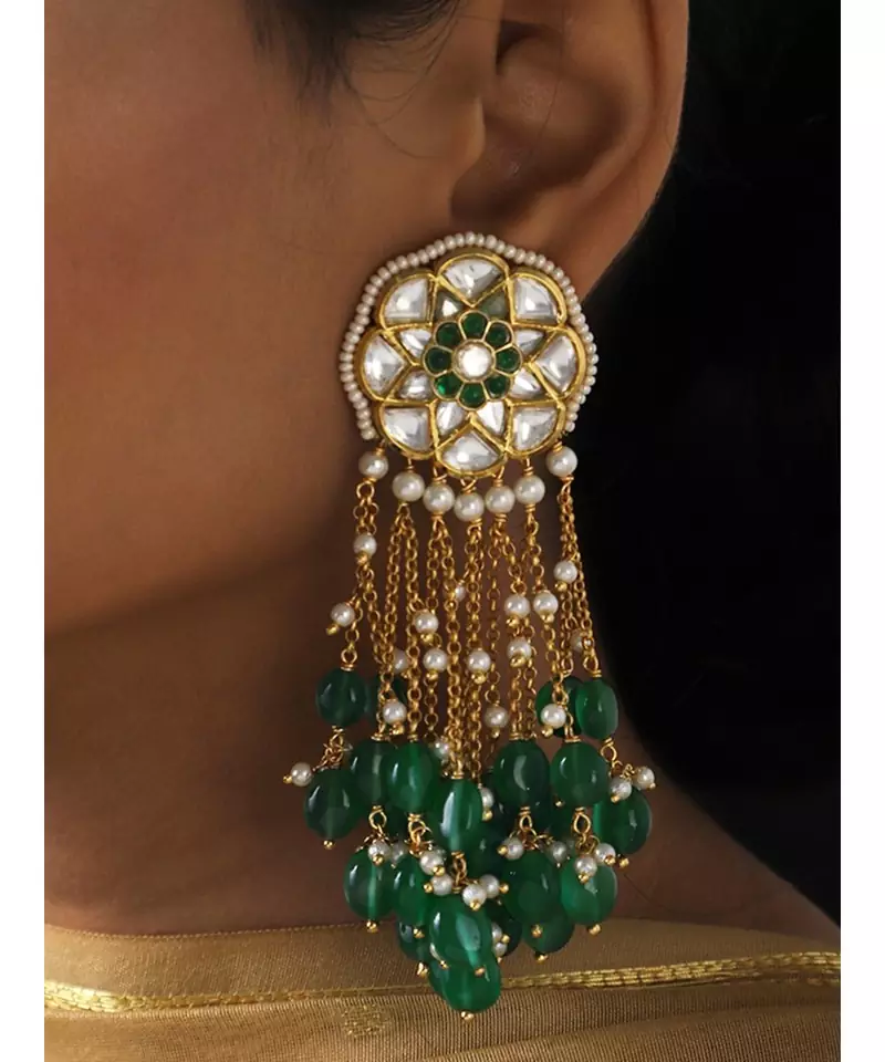 Green and Gold Kundan Tops with Tassel