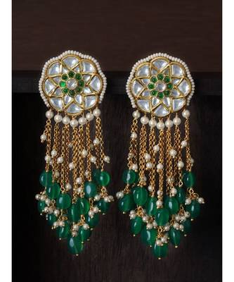 Green and Gold Kundan Tops with Tassel 4