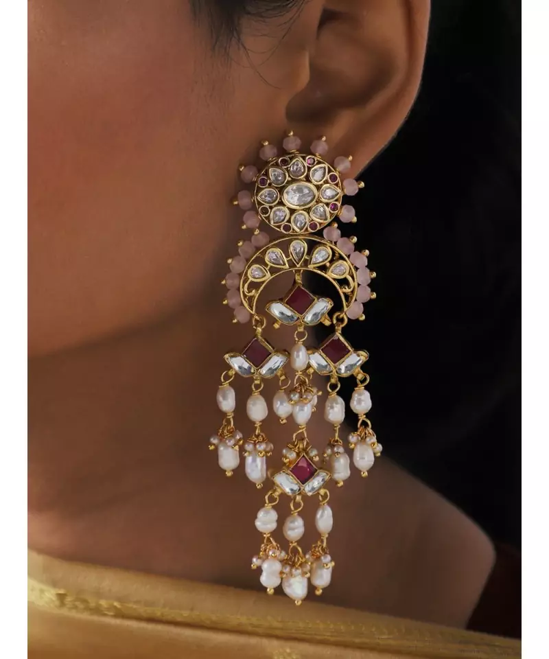 Starlite Red and White Takkar Work Jhumki