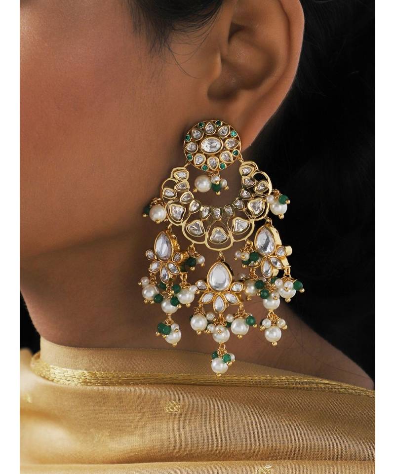 Micro-Indulgance White and Green Modern Chandbali