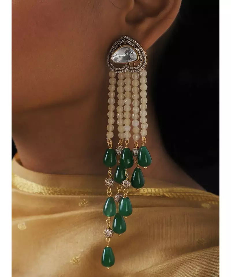 Green Lemon Yellow and Kundan Tops with Tassel