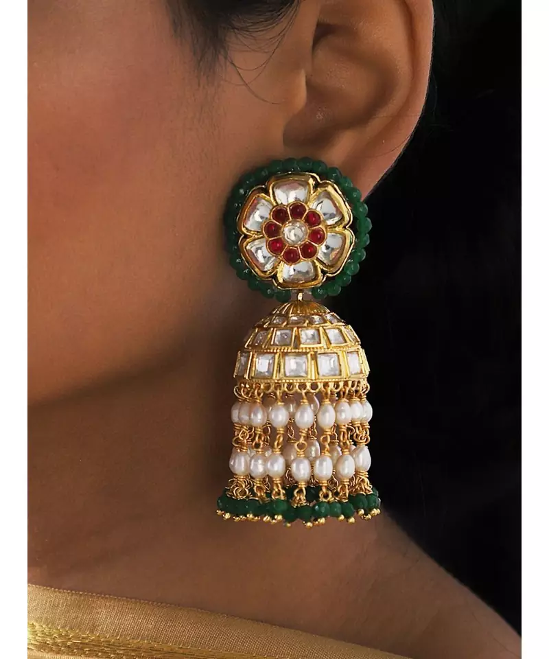 Green Red White Hydro Rubies Jhumka