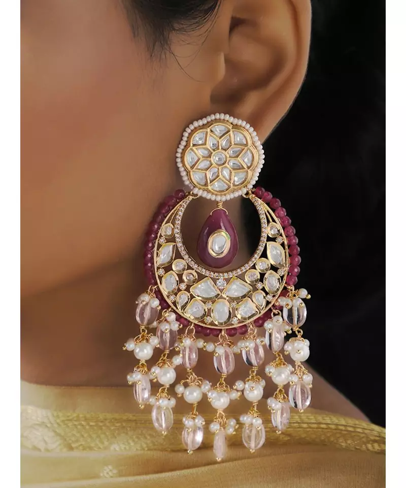 Red Pink White Fasinating Chandelier Chandbali