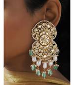 White Green Full Kundan Chandelier Dangler