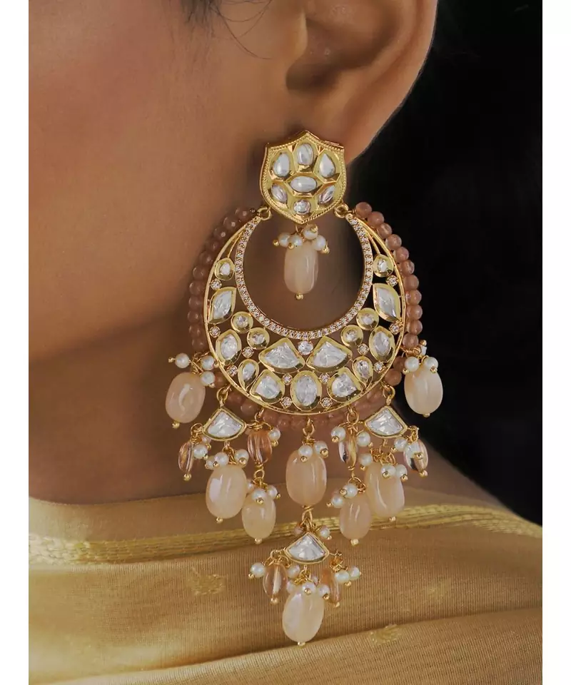 Peach and Kundan Stunded Chandelier Chandbali