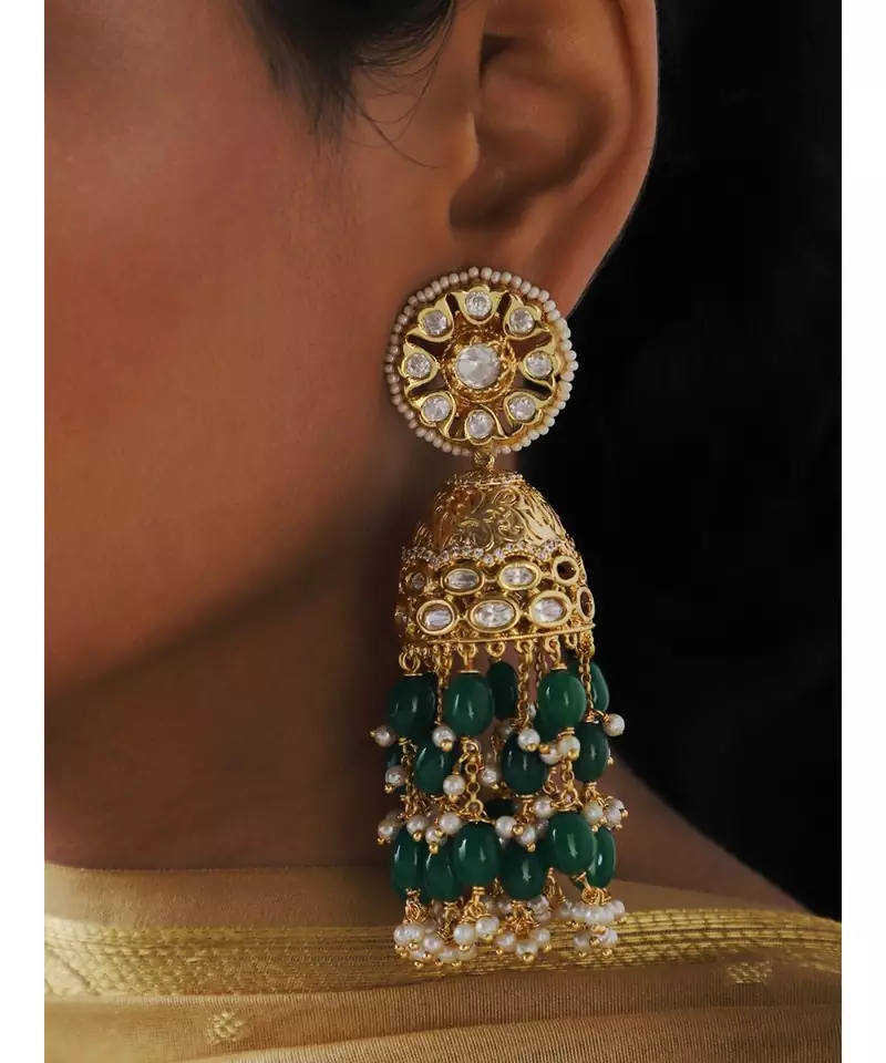 Green and Gold Kundan Tops Agate Drop Jhumka