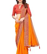 Mustar Vichitra Silk Plain Bollywood Saree With Banarasi Silk Blouse.