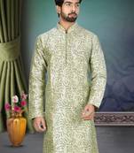 Green printed art silk kurta-pajama