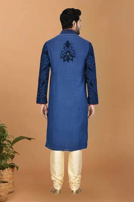 Blue printed art silk kurta-pajama 2