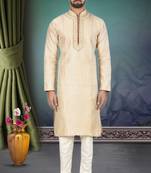 White printed blended cotton kurta-pajama