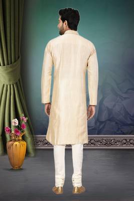 White printed blended cotton kurta-pajama 2