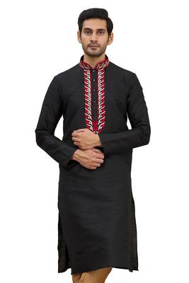 Black printed art silk kurta-pajama 1