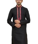Black printed art silk kurta-pajama