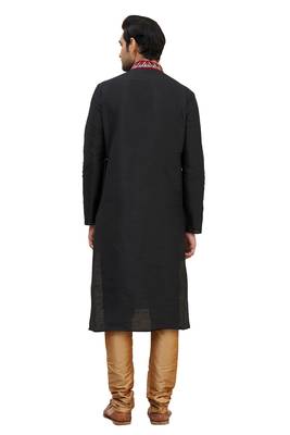 Black printed art silk kurta-pajama 2
