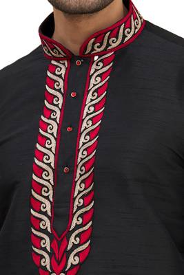 Black printed art silk kurta-pajama 4