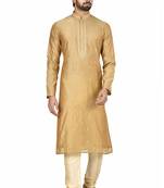 Gold printed art silk kurta-pajama