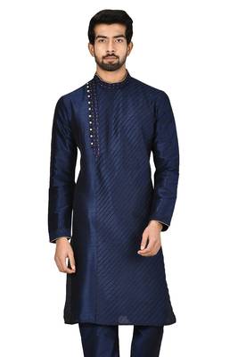 Blue printed art silk kurta-pajama 1