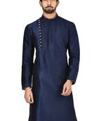 Blue printed art silk kurta-pajama