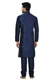 Blue printed art silk kurta-pajama