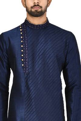 Blue printed art silk kurta-pajama 4