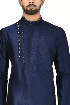 Blue printed art silk kurta-pajama