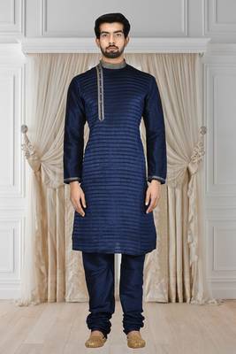 Blue printed art silk kurta-pajama 1