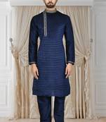 Blue printed art silk kurta-pajama