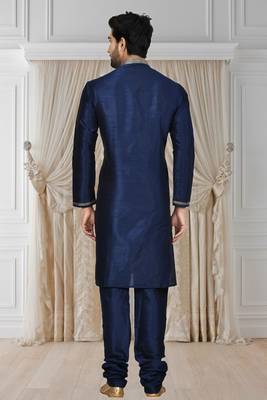 Blue printed art silk kurta-pajama 2