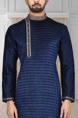 Blue printed art silk kurta-pajama 4
