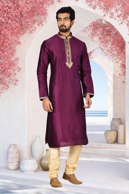Purple printed art silk kurta-pajama 1