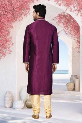 Purple printed art silk kurta-pajama 2