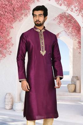 Purple printed art silk kurta-pajama 3