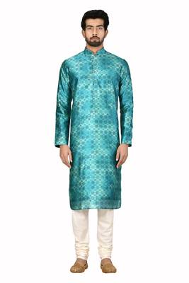 Green printed art silk kurta-pajama 1
