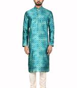 Green printed art silk kurta-pajama