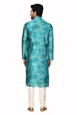 Green printed art silk kurta-pajama 2