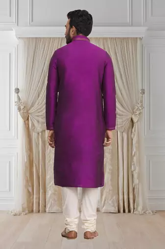 Purple printed blended cotton kurta-pajama