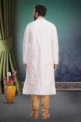 White embroidered art silk kurta-pajama 2