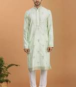 Green printed blended cotton kurta-pajama