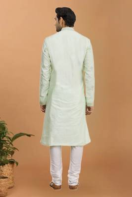 Green printed blended cotton kurta-pajama 2