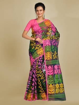 Multicolor Woven Blended Cotton Saree Without Blouse 1