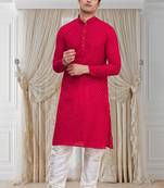 Orange printed blended cotton kurta-pajama