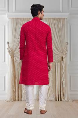 Orange printed blended cotton kurta-pajama 2