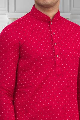 Orange printed blended cotton kurta-pajama 3