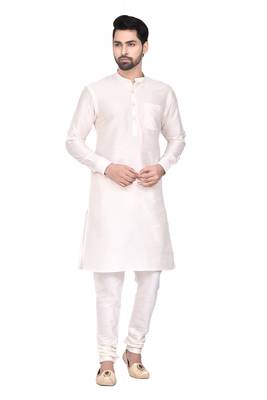 White printed art silk kurta-pajama 1