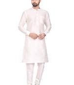 White printed art silk kurta-pajama
