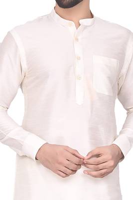 White printed art silk kurta-pajama 3