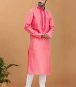 Pink printed art silk kurta-pajama