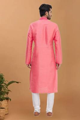Pink printed art silk kurta-pajama 2
